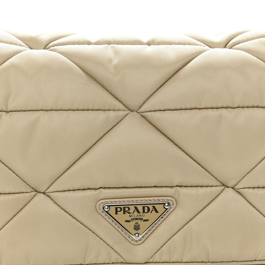 Re-Nylon Quilted Padded Flap Shoulder Bag Deserto
