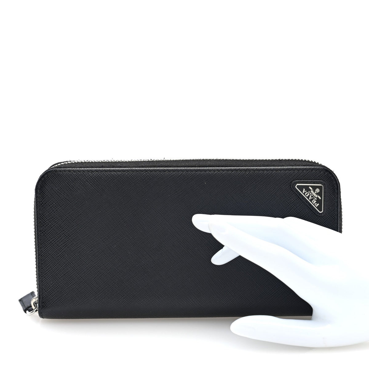 Saffiano Triangle Zip Wallet Black