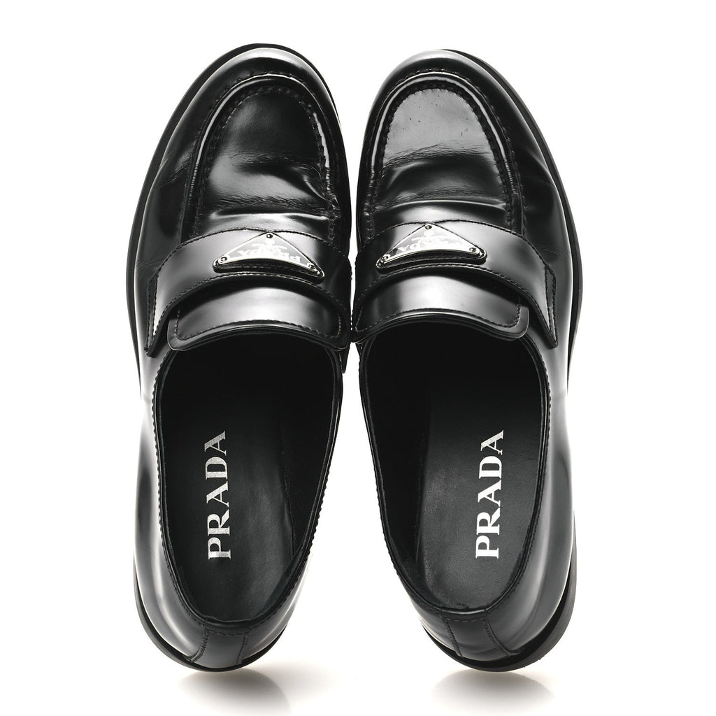 Spazzolato Metal Triangle Logo 20mm Loafers 40 Black