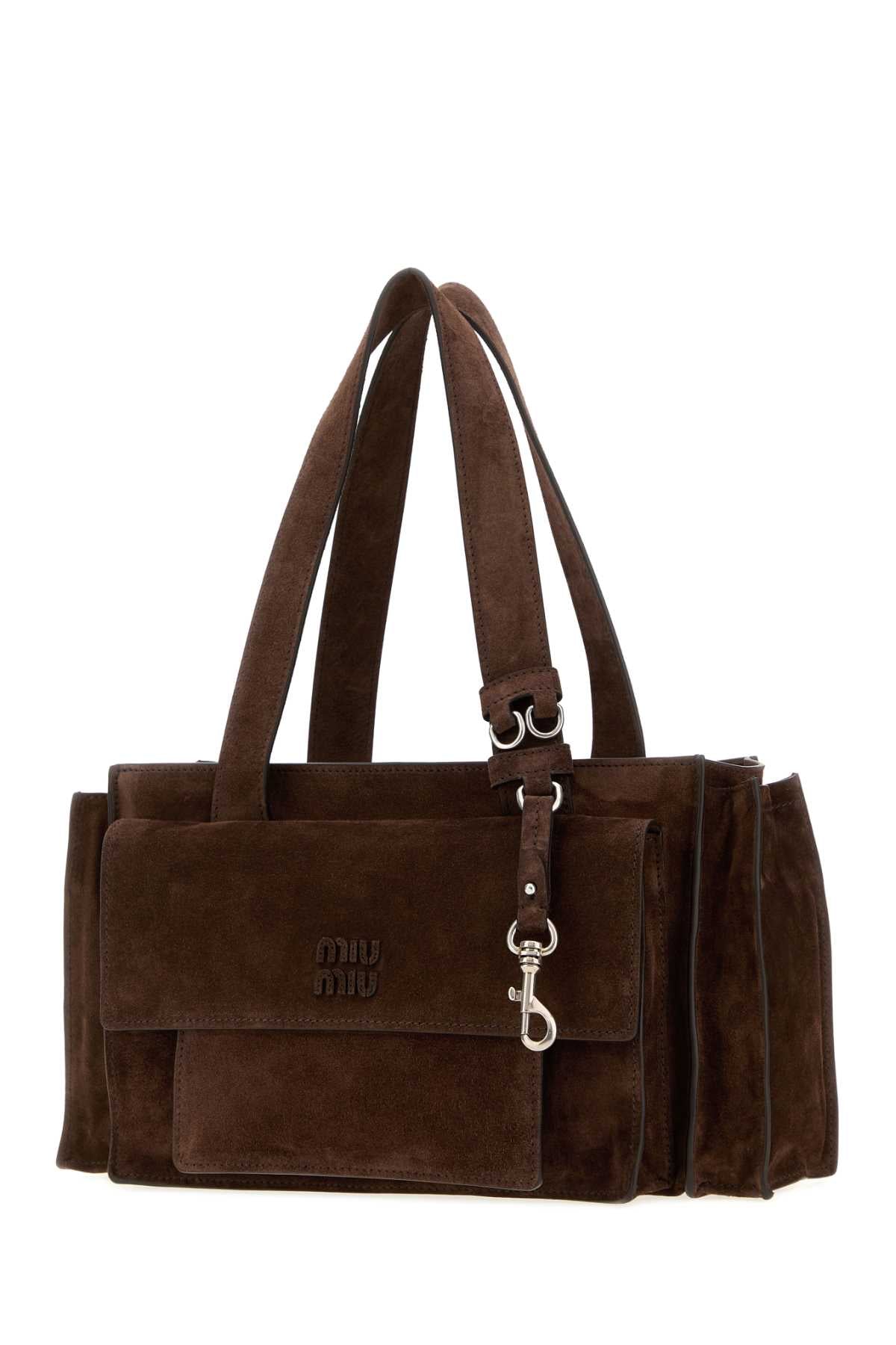 Miu Miu Women Dark Brown Suede Utilitaire Shopping Bag