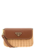 Prada Women Two-Tone Wicker And Leather Crossbody Bag
