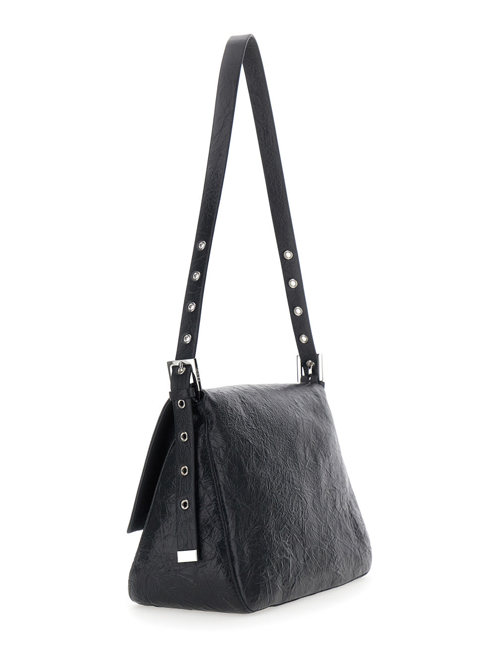 Fendi Women 'Niki' Black Shoulder Bag With Cassandre Plate On The Front And Chain Handles In Leather For Women