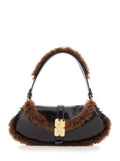 Ganni Women Shoulder Bag With Fur Piping In Brown