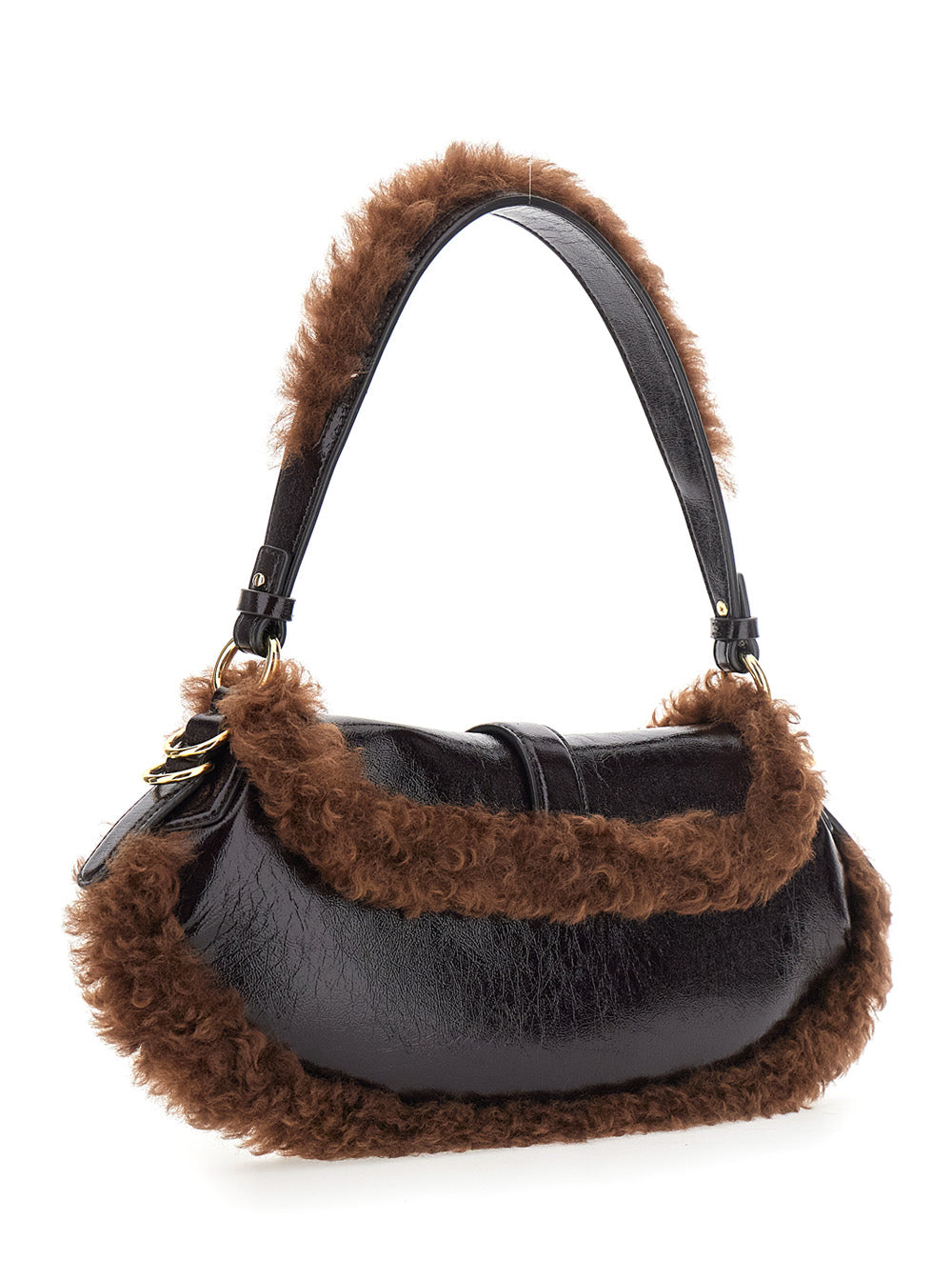 Ganni Women Shoulder Bag With Fur Piping In Brown