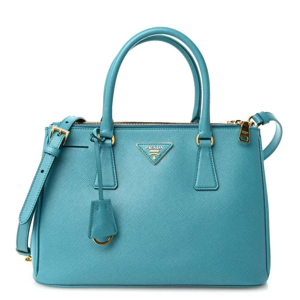 Saffiano Lux Small Galleria Double Zip Tote Turchese