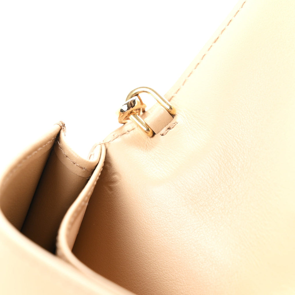 Nappa Quilted Metal Patchwork Triangle Logo Card Holder With Strap Sand Beige
