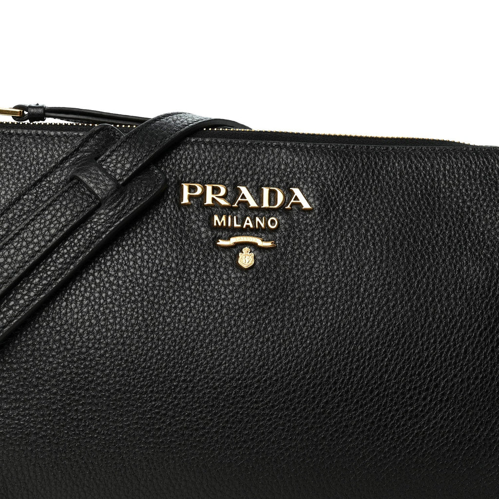 Vitello Daino Zippered Shoulder Bag  Black