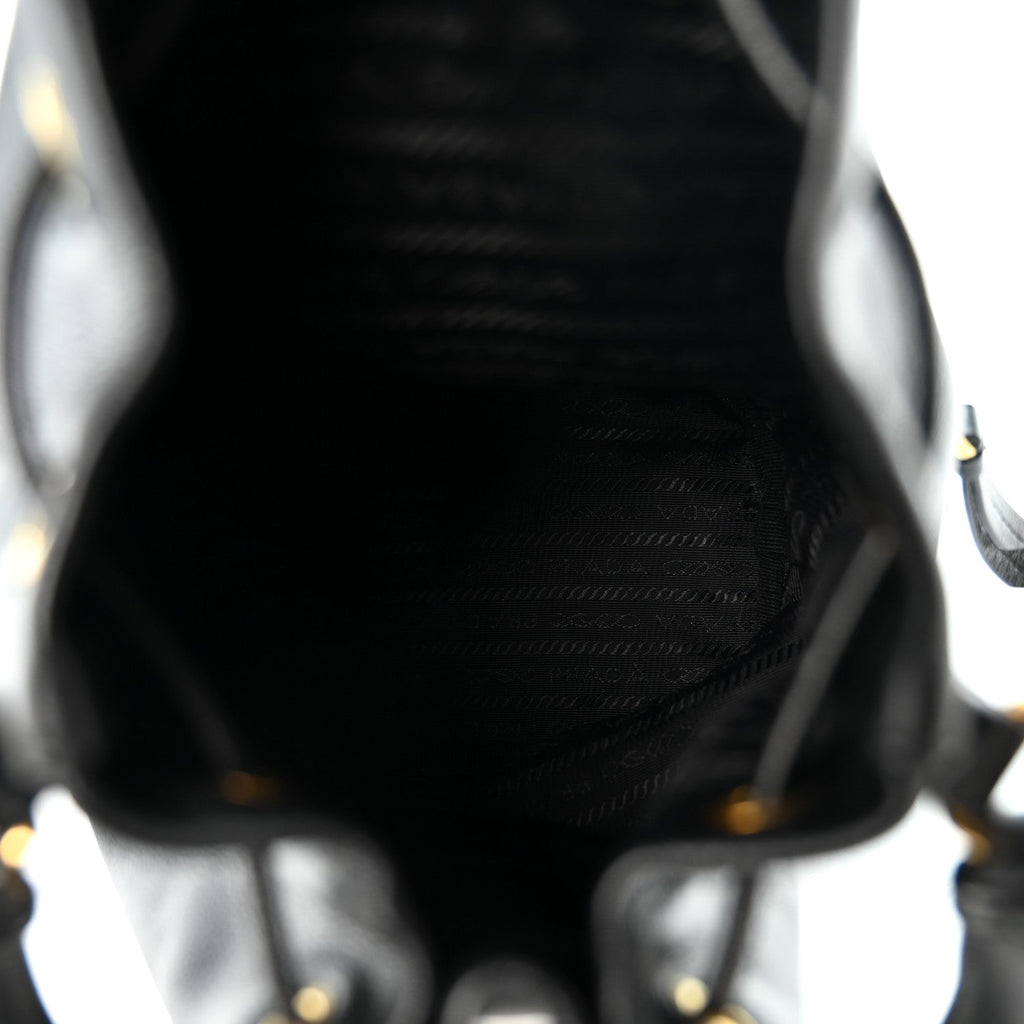 Glace Calfskin Embossed Secchiello Bucket Bag Black