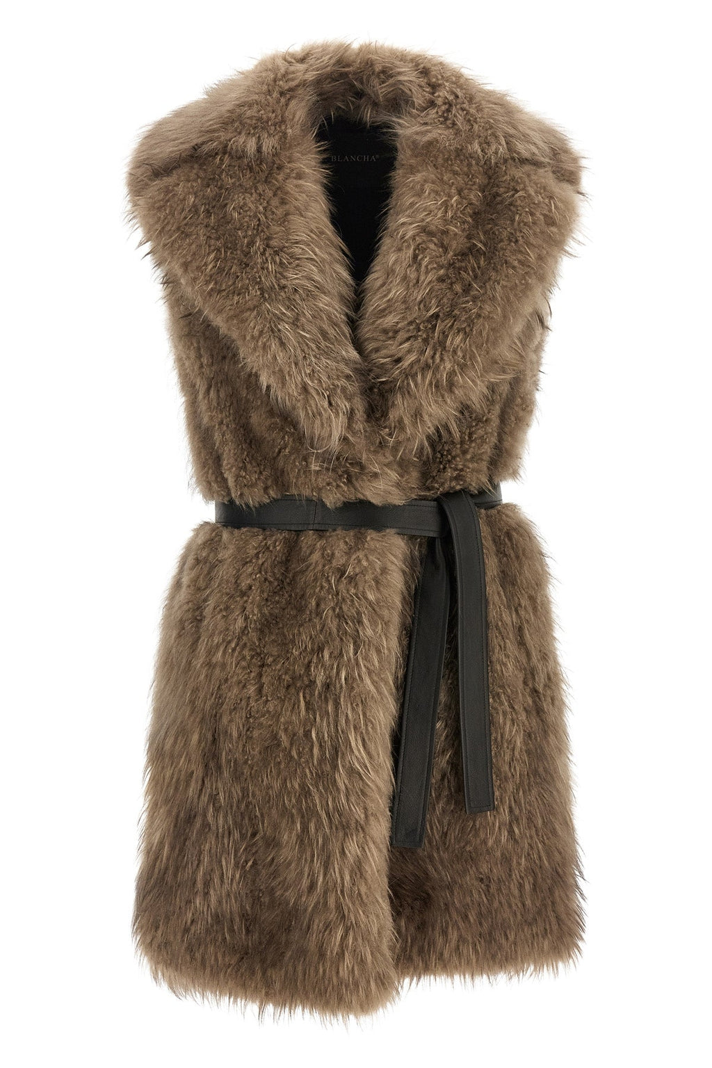 Blancha Shearling Vest with Leather Belt