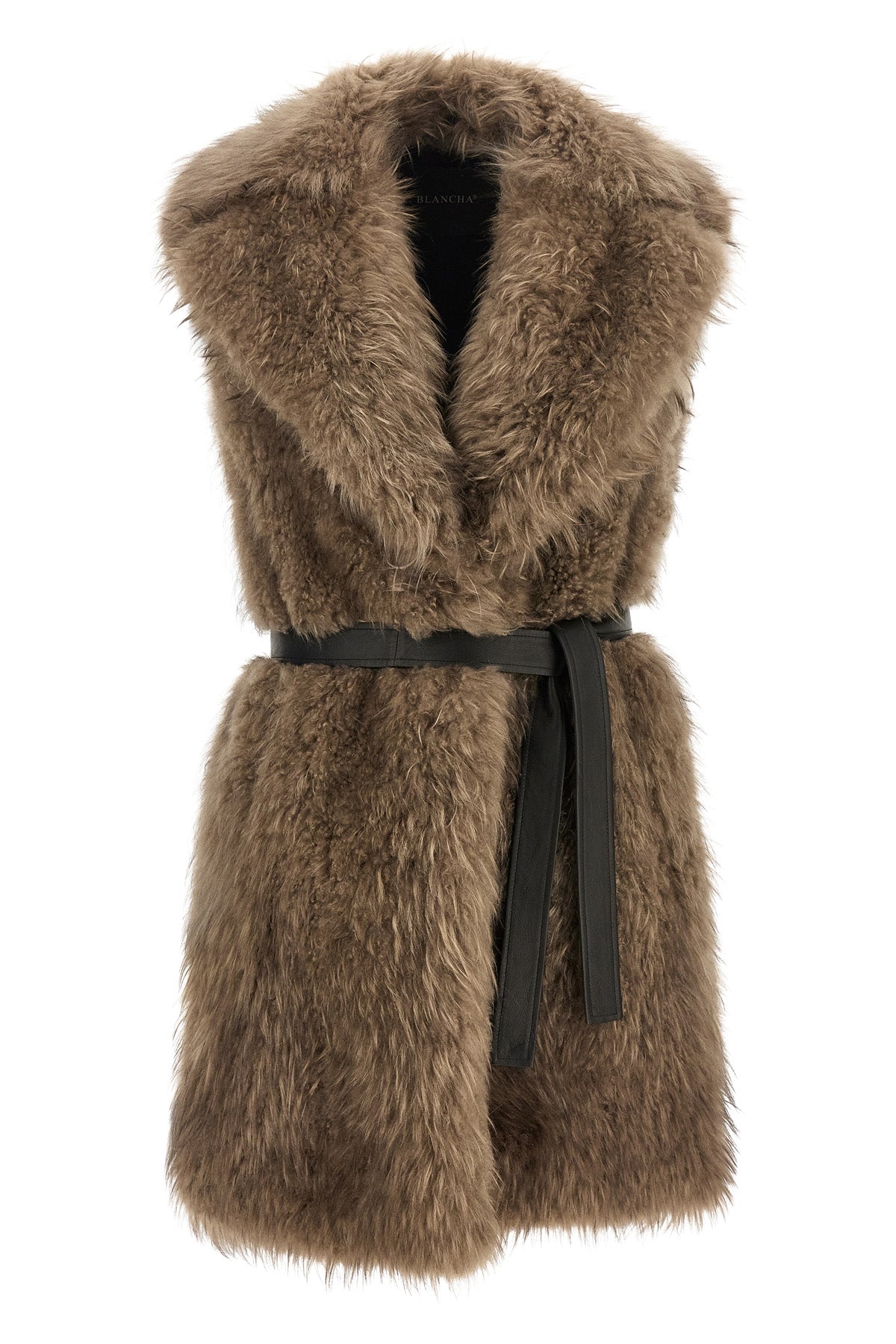 Blancha Shearling Vest with Leather Belt