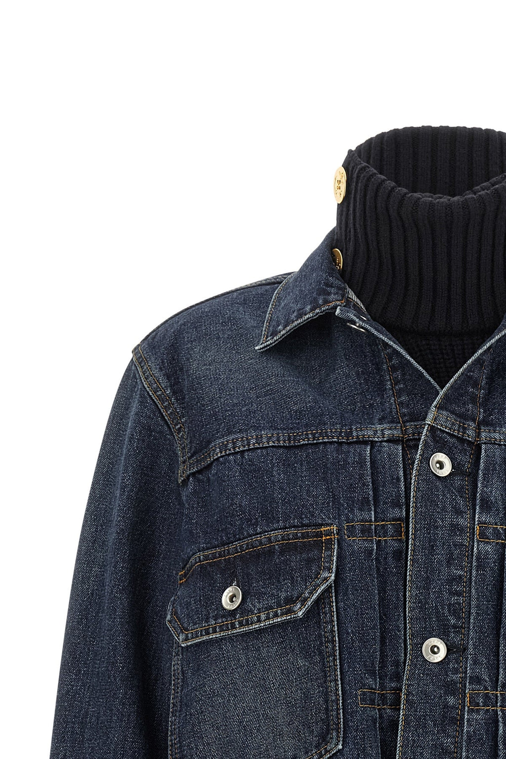 Sacai Denim Jacket with Ribbed Knit Underlayer