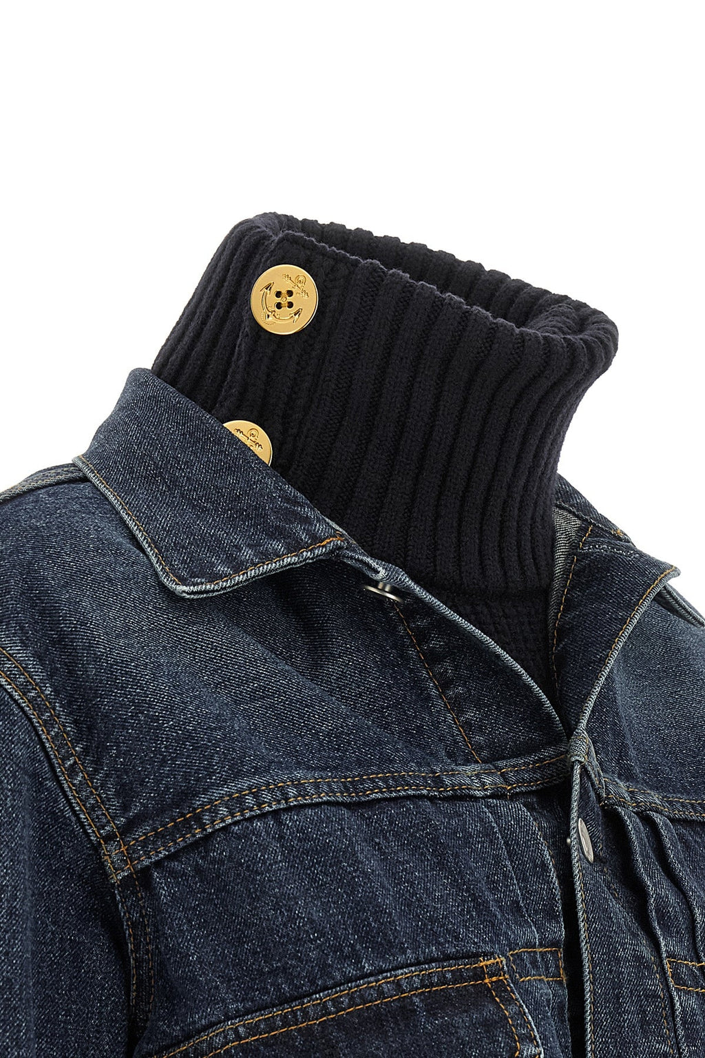 Sacai Denim Jacket with Ribbed Knit Underlayer