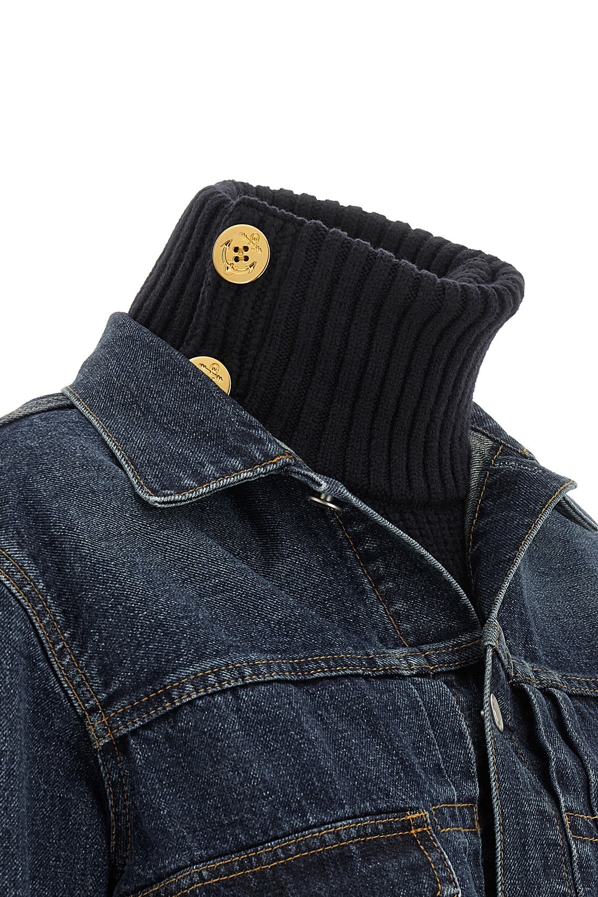 Sacai Denim Jacket with Ribbed Knit Underlayer