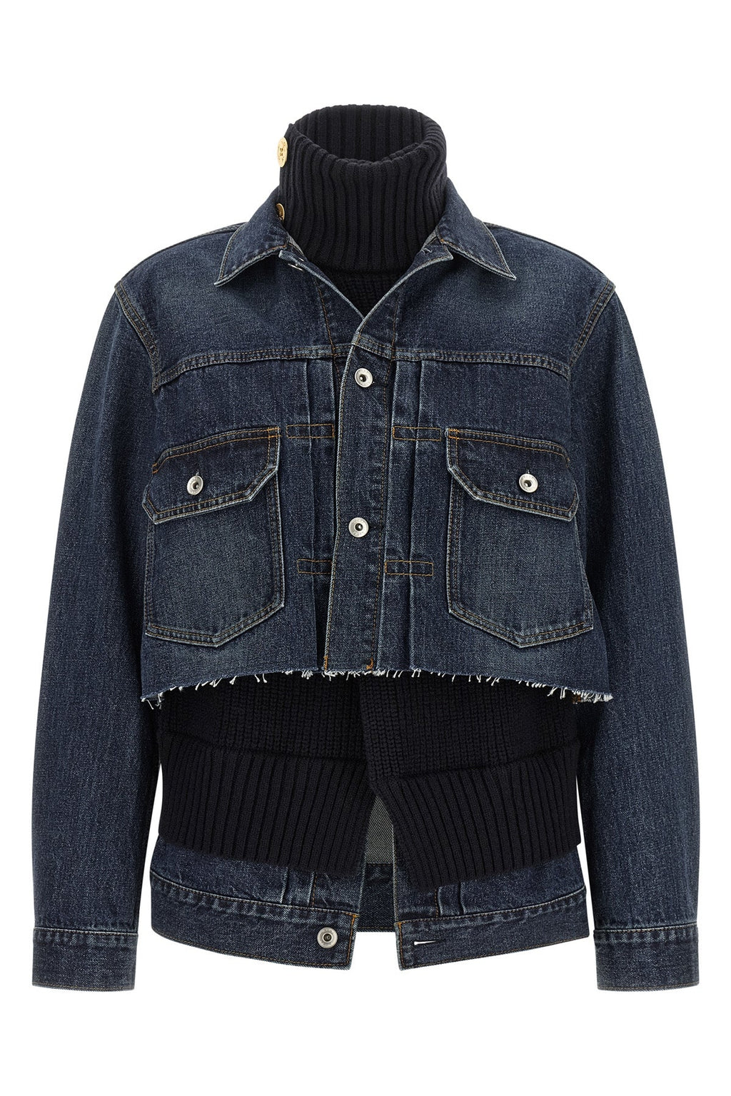 Sacai Denim Jacket with Ribbed Knit Underlayer