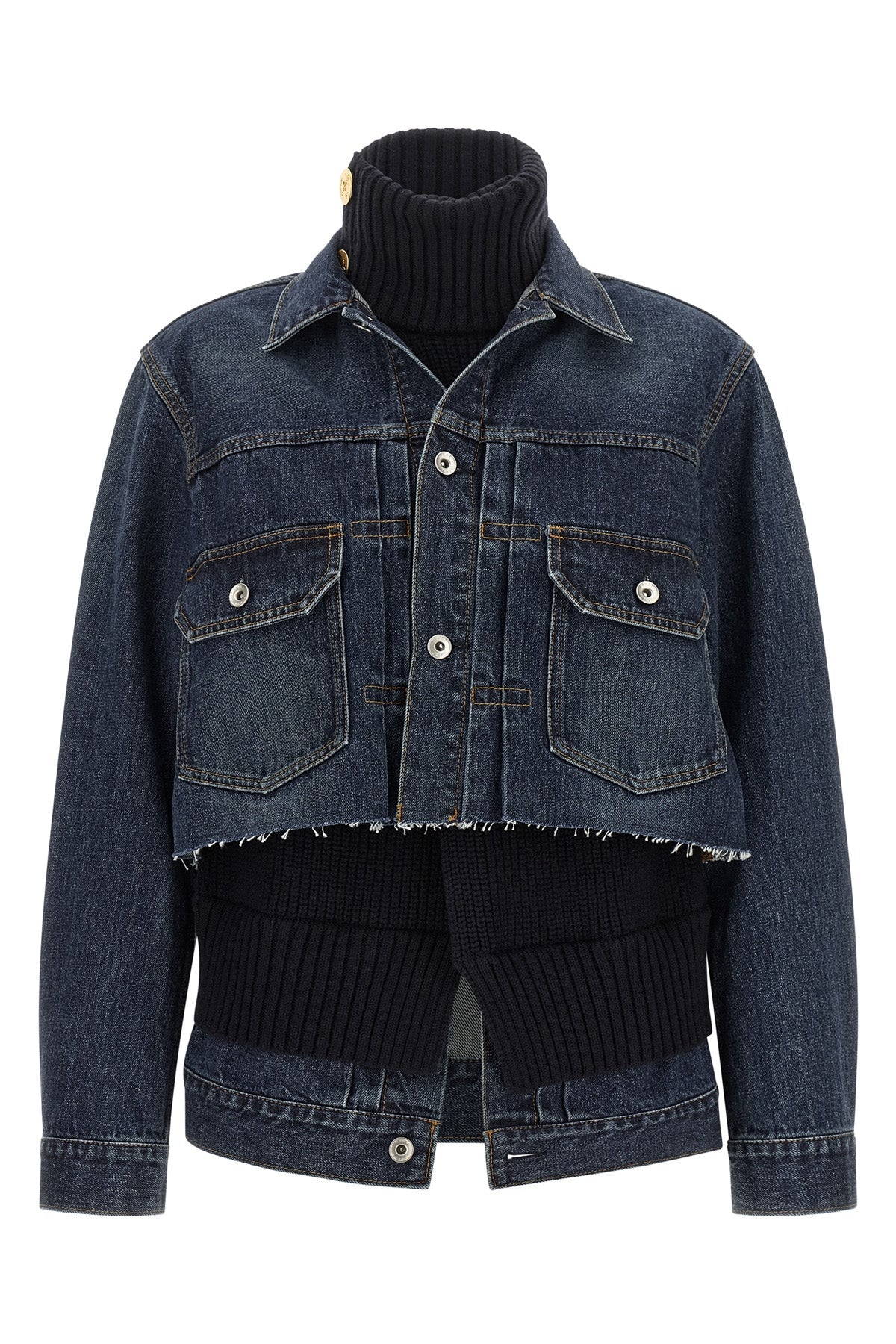 Sacai Denim Jacket with Ribbed Knit Underlayer