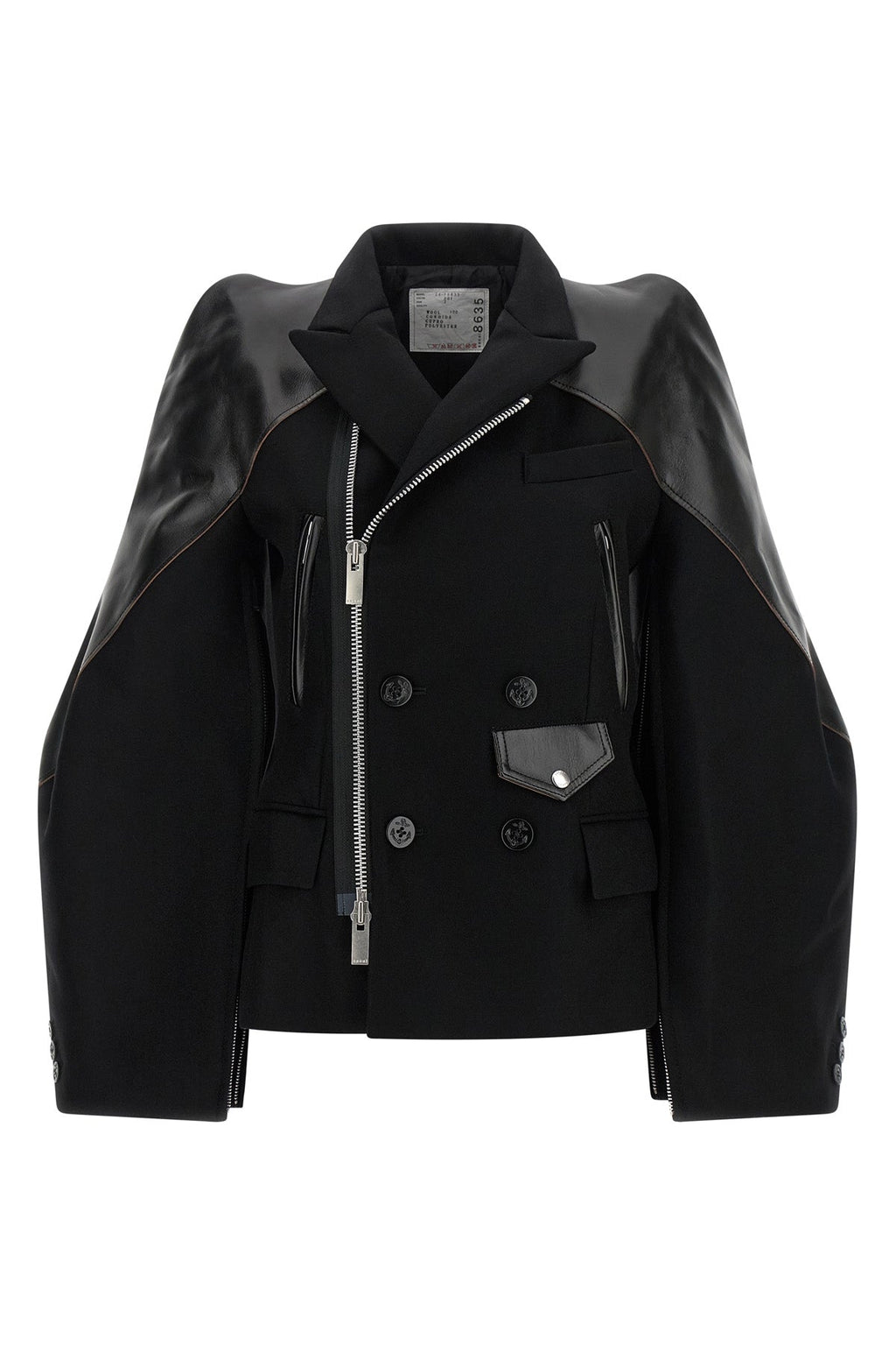 SACAI Wool Melton Jacket With Sculptural Shoulders