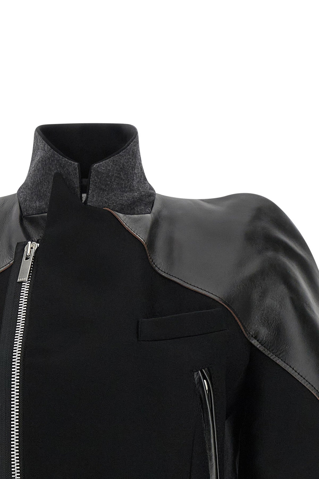 SACAI Wool Melton Jacket With Sculptural Shoulders