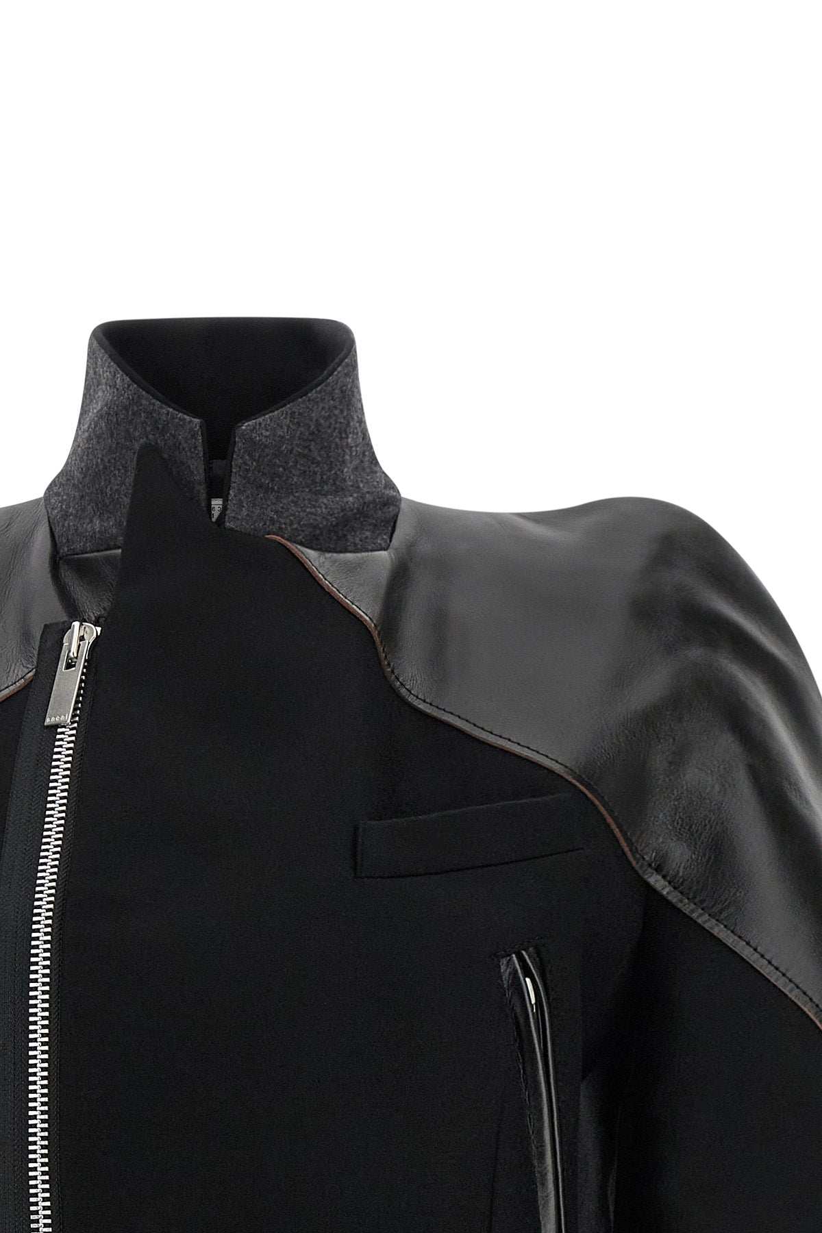SACAI Wool Melton Jacket With Sculptural Shoulders