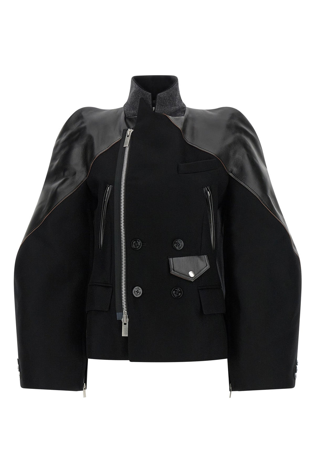 SACAI Wool Melton Jacket With Sculptural Shoulders