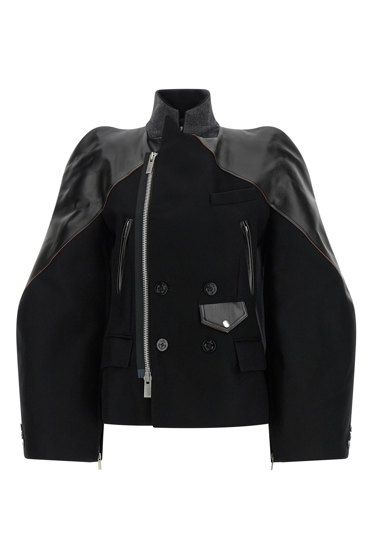 SACAI Wool Melton Jacket With Sculptural Shoulders
