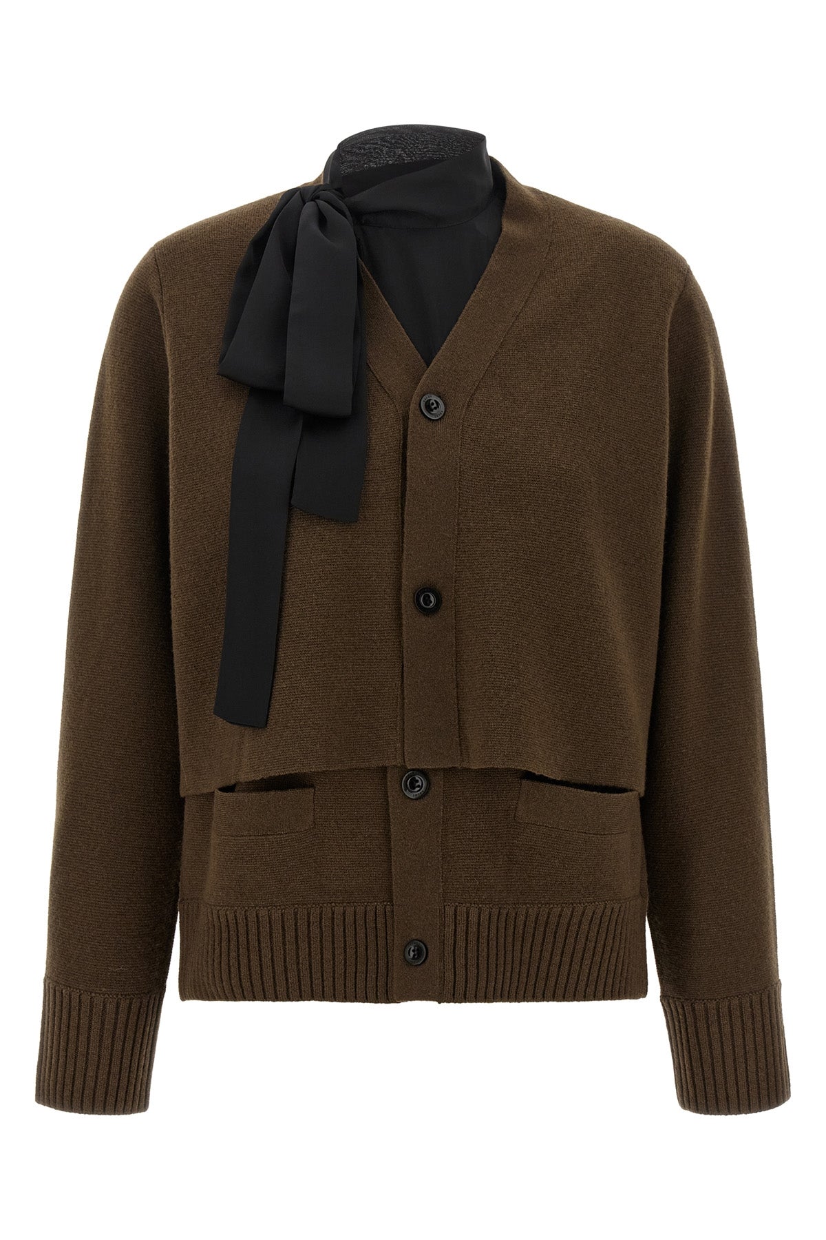 Sacai Wool Knit Cardigan with Layered Construction