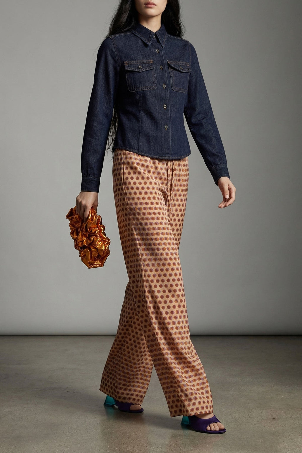 Dries Van Noten Ruffled Metallic Leather Clutch