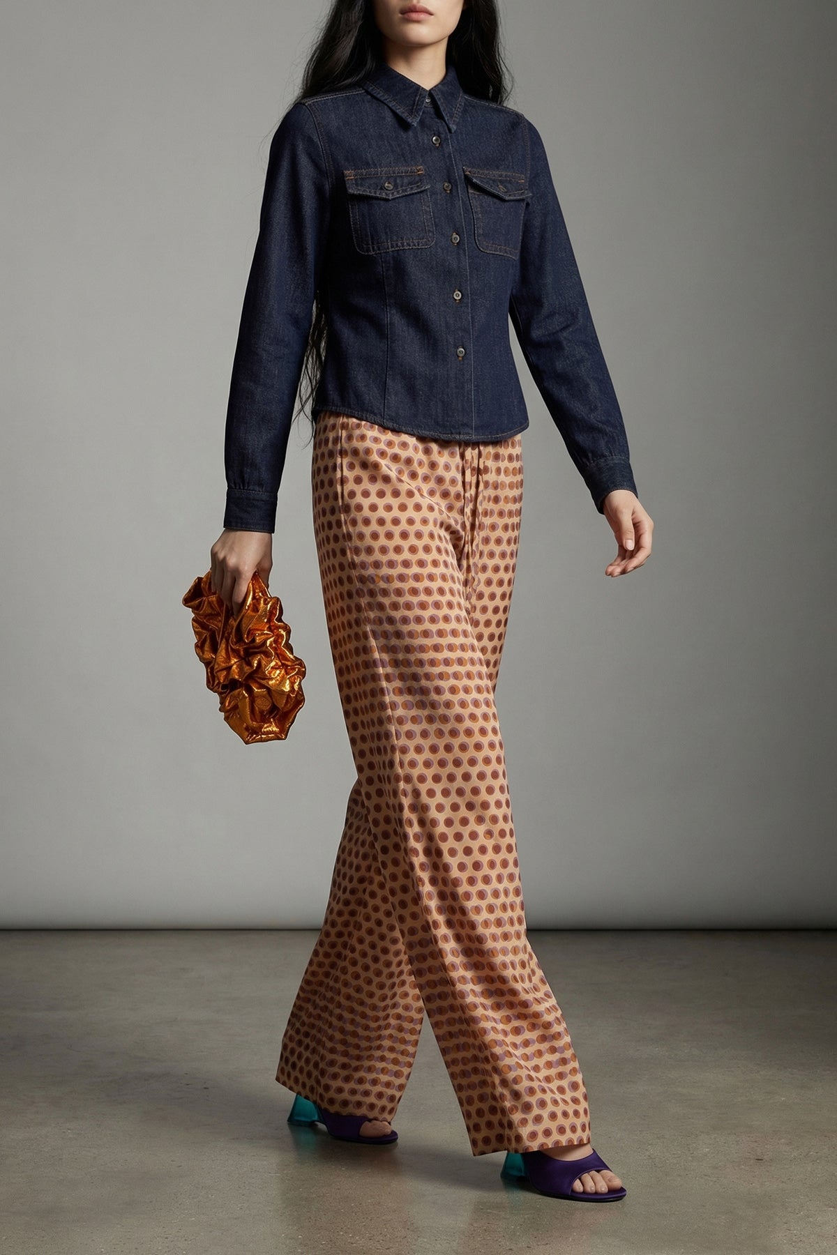 Dries Van Noten Ruffled Metallic Leather Clutch