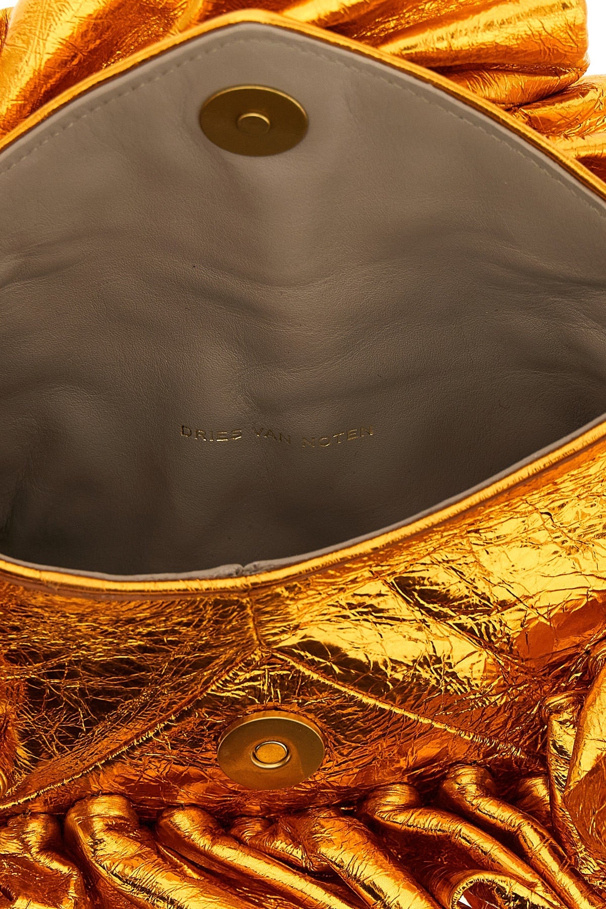 Dries Van Noten Ruffled Metallic Leather Clutch