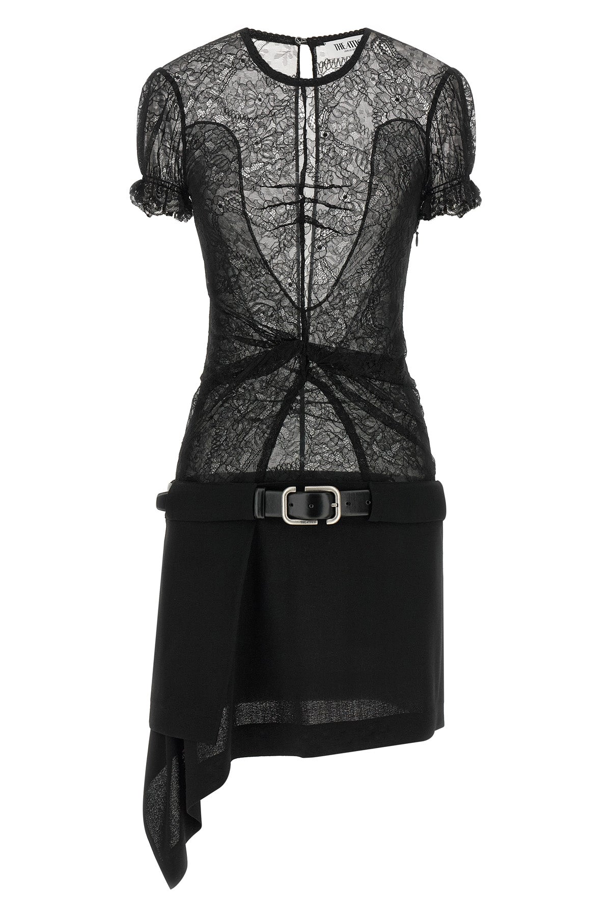 THE ATTICO Mini Dress - Lace Bodice and Asymmetrical Hem