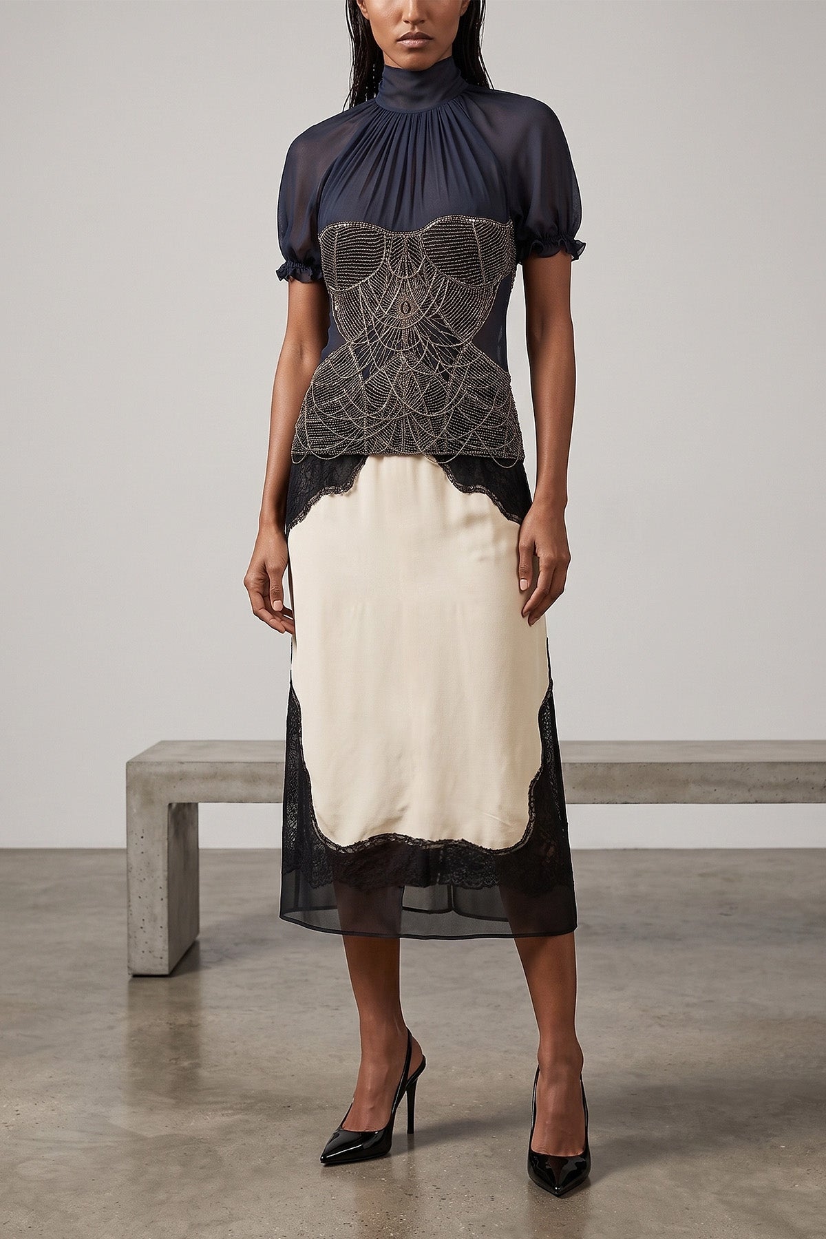 THE ATTICO Silk top with jewel embroidery