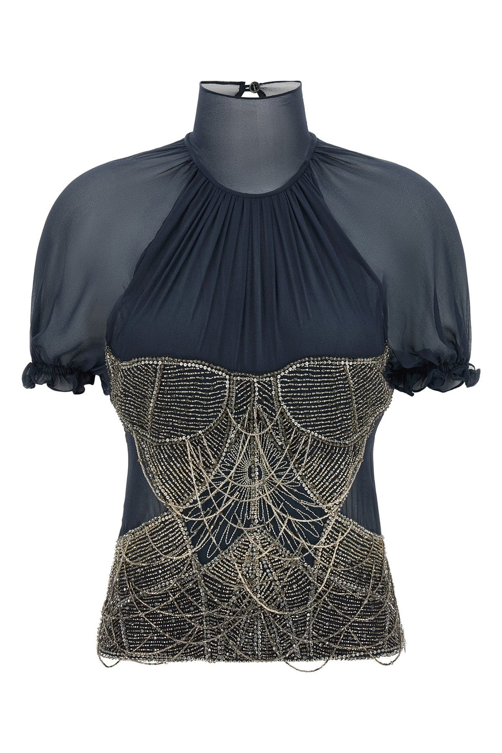 THE ATTICO Silk top with jewel embroidery