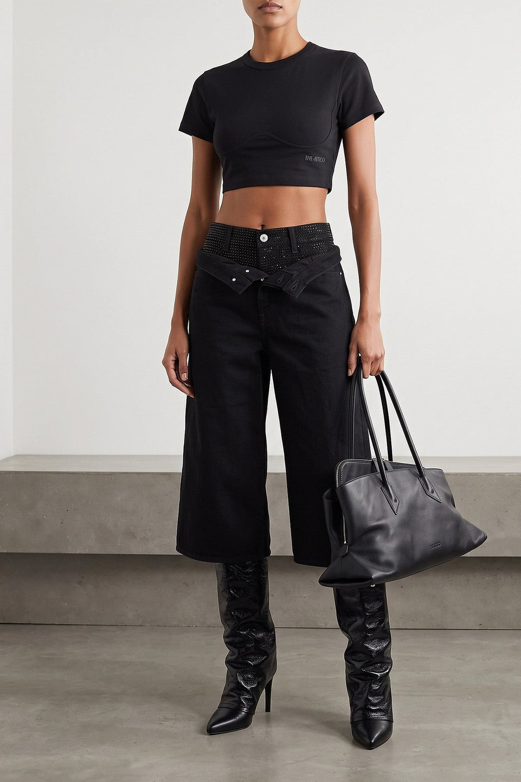 Crystal-Embellished Cropped Jeans