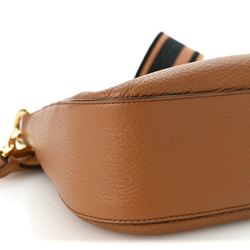 Vitello Daino Soft Zippered Hobo Shoulder Bag Caramel