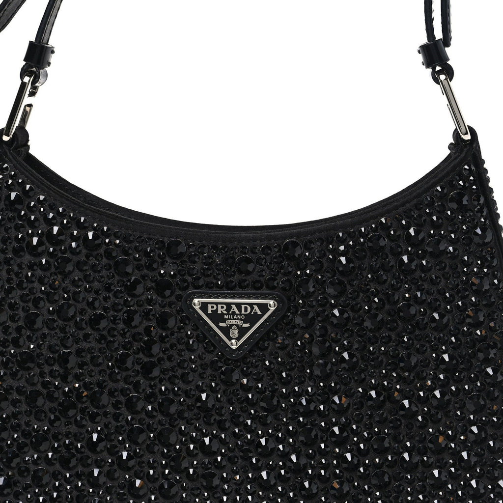 Satin Crystal Cleo Adjustable Strap Shoulder Bag Black
