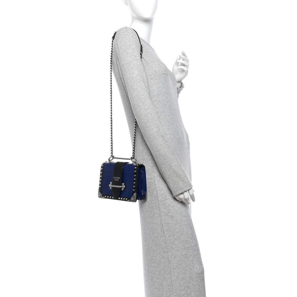 City Calf Saffiano Studded Cahier Bag Blue Black