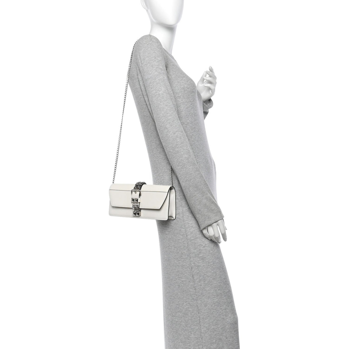 City Calfskin Saffiano Studded Elektra Clutch With Chain White