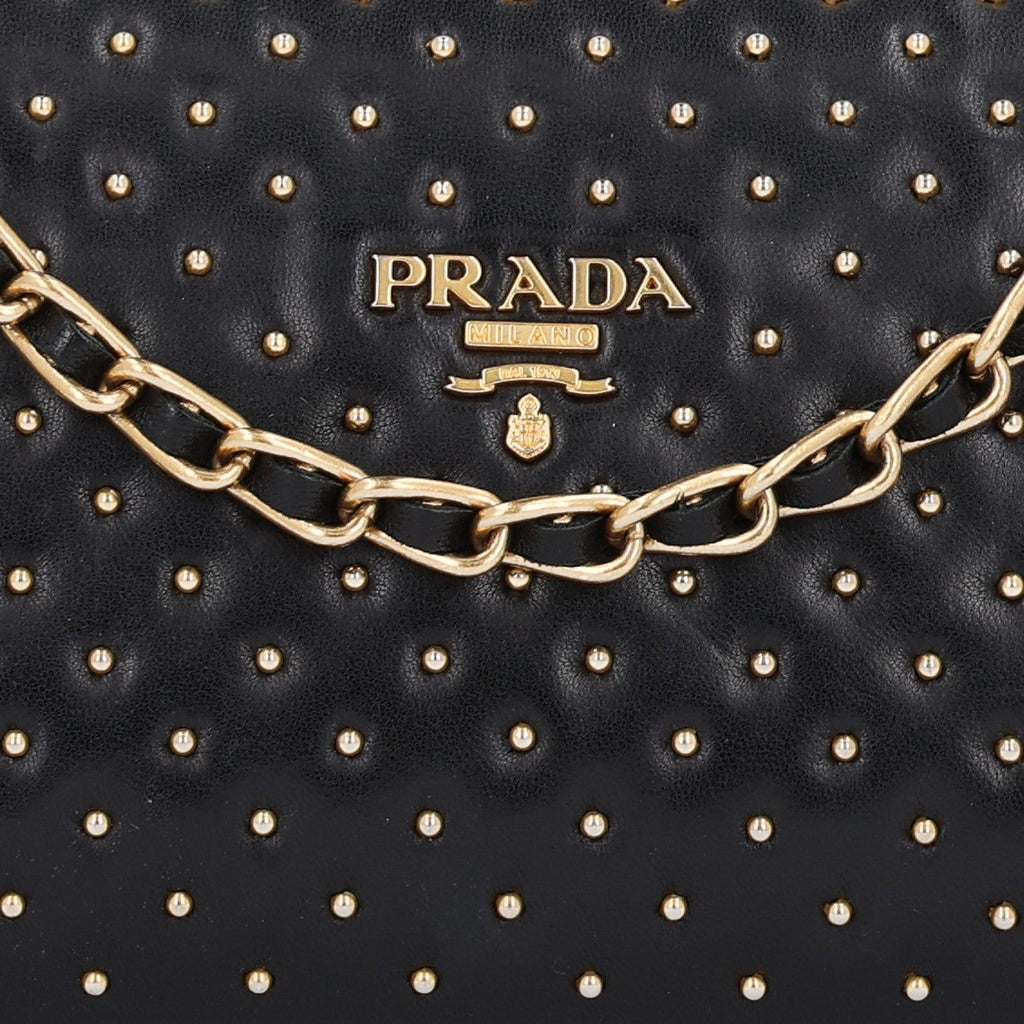 Nappa Studded Chain Clutch Black