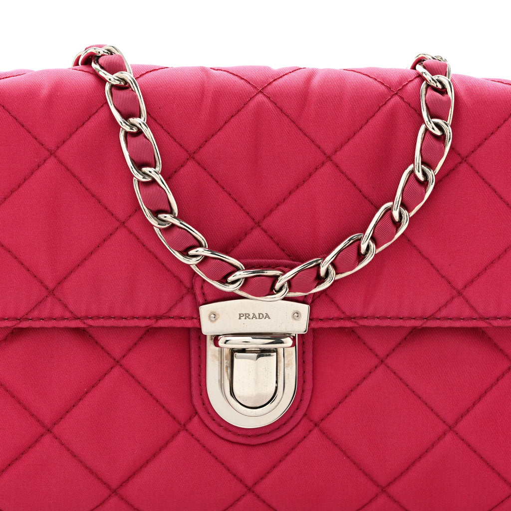 Tessuto Nylon Impuntura Flap Chain Bag Ibisco