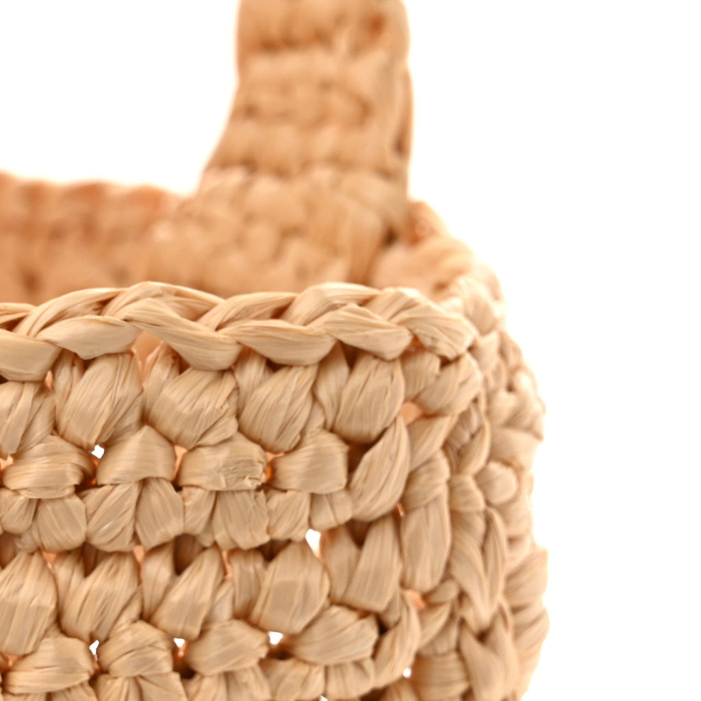 Yarn Raffia Effect Crochet Logo Embroidered Small Tote Bag Naturale