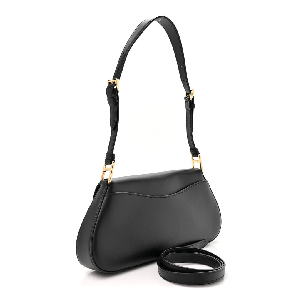 City Calf Triangle Flap Shoulder Bag Black