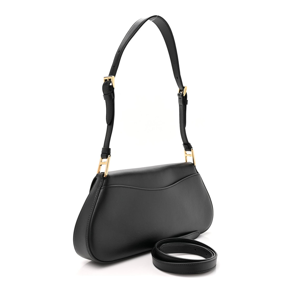City Calf Triangle Flap Shoulder Bag Black