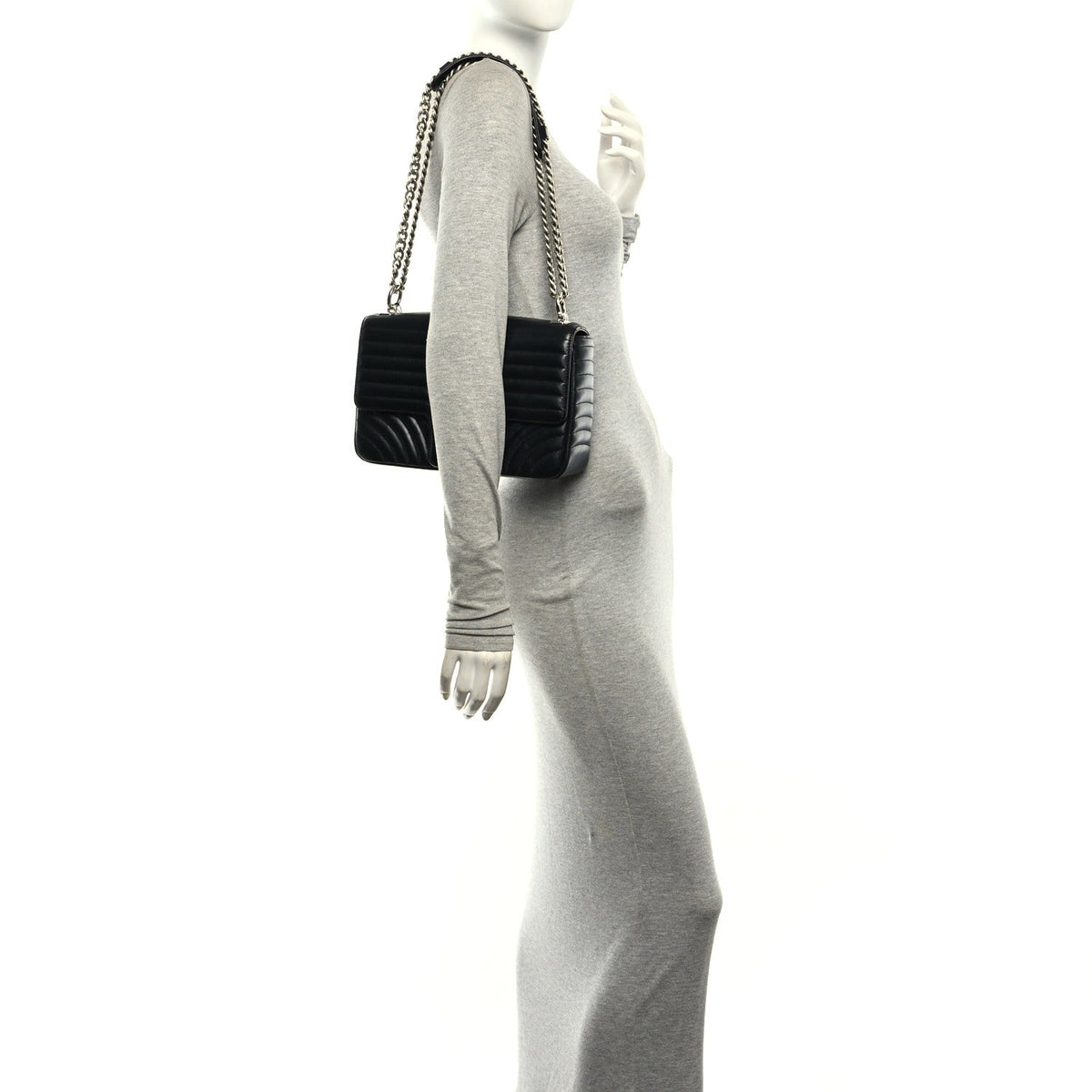 Soft Calfskin Impunture Diagramme Large Chain Flap Shoulder Bag Black