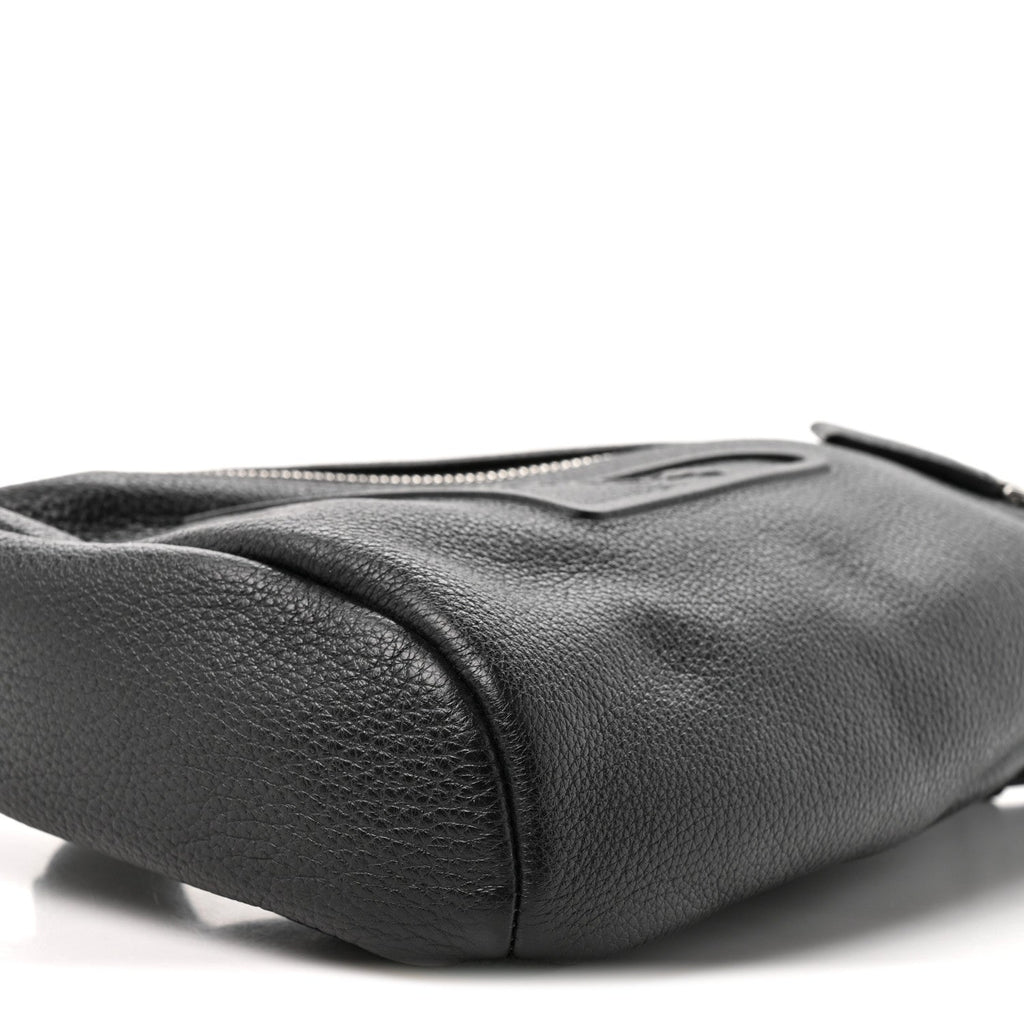 Vitello Daino Logo Embossed Cross Sling Backpack Black