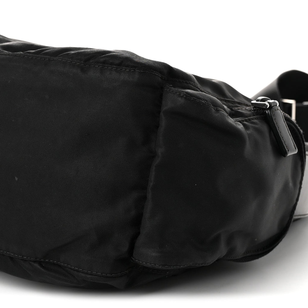 Re-Nylon Vela Saffiano Pocket Double Zip Shoulder Bag Black