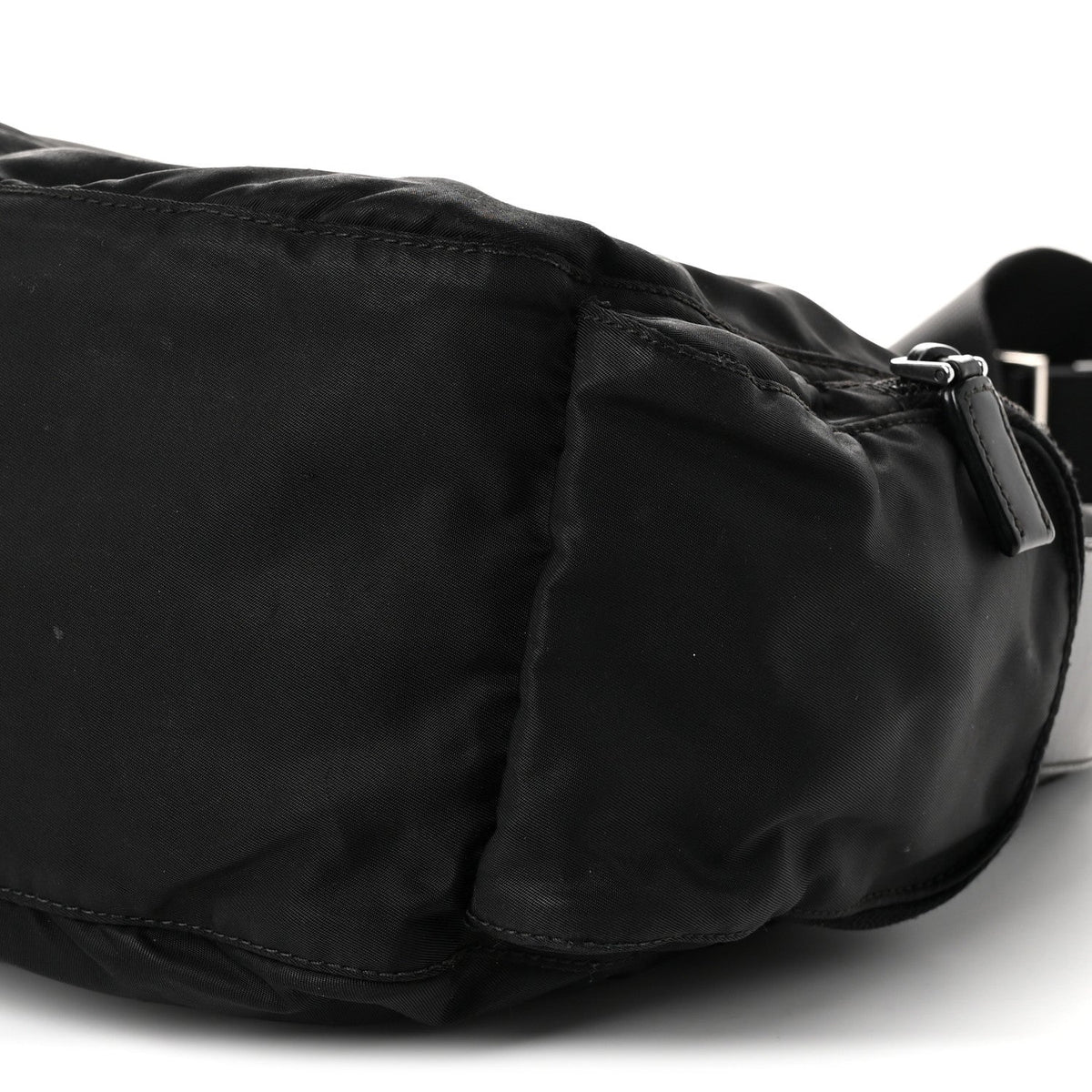 Re-Nylon Vela Saffiano Pocket Double Zip Shoulder Bag Black
