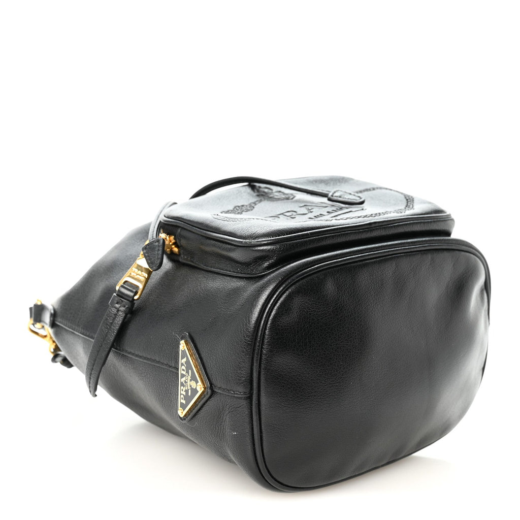 Glace Calfskin Embossed Secchiello Bucket Bag Black