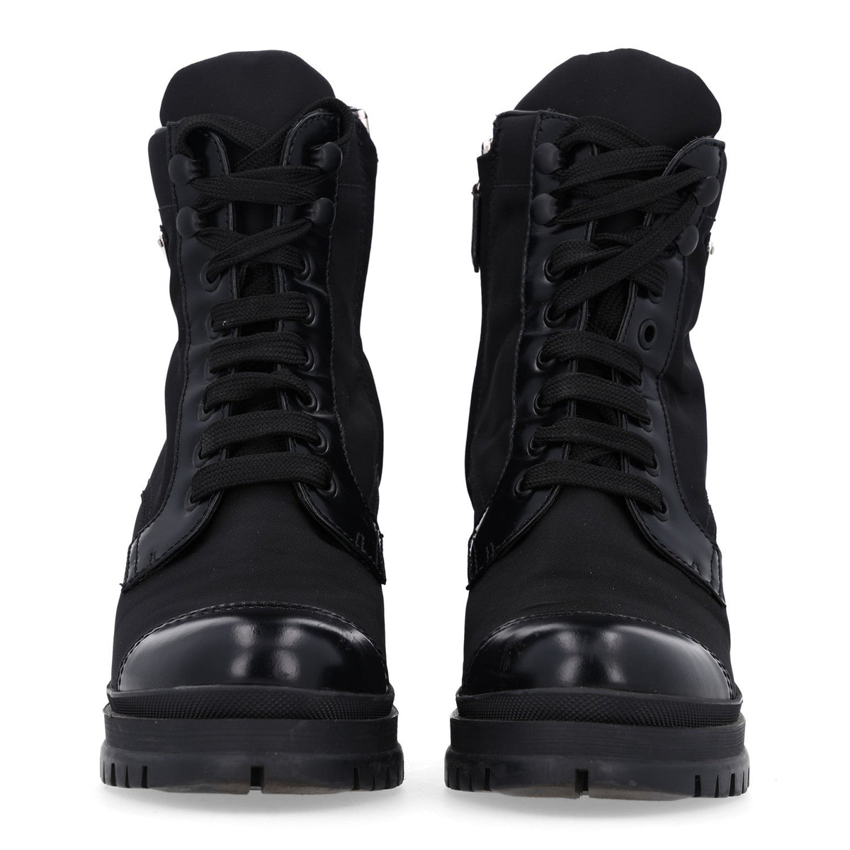 Spazzolato Re-Nylon Metal Triangle Logo Lace Up 55mm Ankle Boots 36 Black