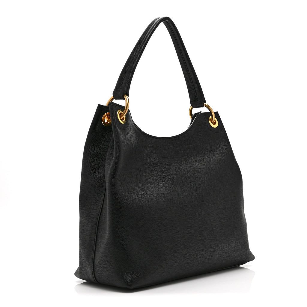 Vitello Phenix Embossed Logo Hobo Black