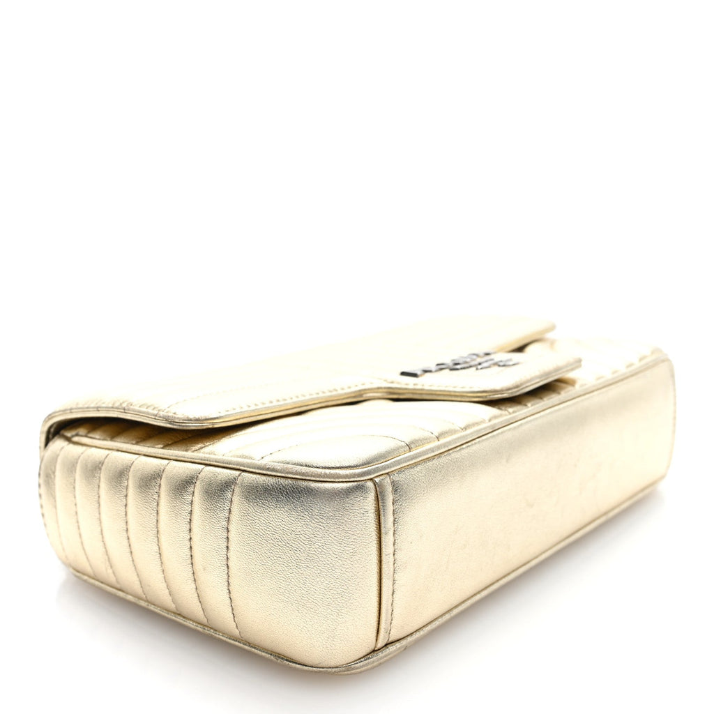 Metallic Nappa Impunture Diagramme Medium Chain Flap Shoulder Bag  Gold