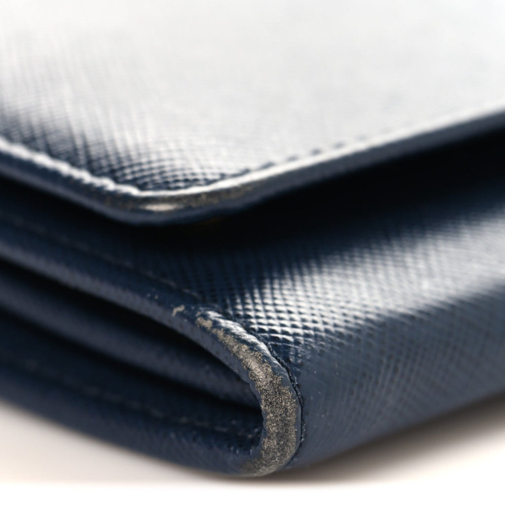 Saffiano Metal Continental Flap Travel Wallet Bluette